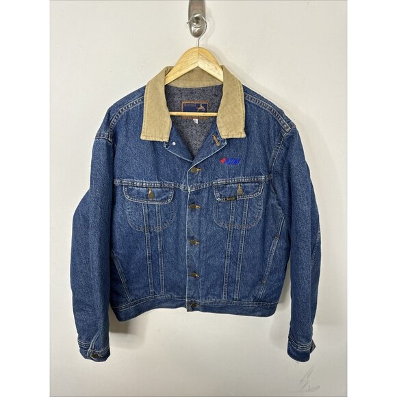 Mustang Roughrider Stormrider Men XL Blanket Lined Denim Jacket Kom Logo - Picture 1 of 9